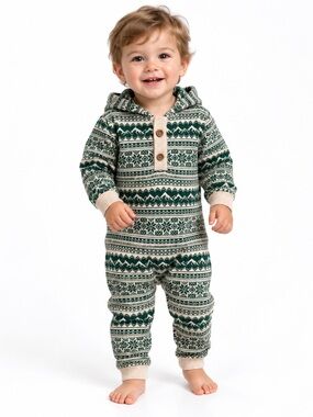 Scene & Heard 18M Green Cream Fair Isle Knit Baby Sweater Romper